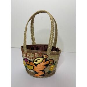 Vintage TIGGER Woven Wicker Rattan Straw Handbag Tote Purse Bag Basket Boho
